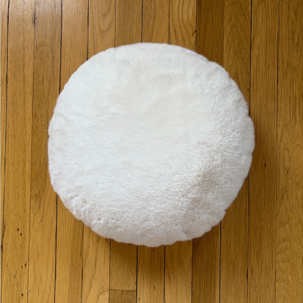 CB2 Harlee Round Ivory White Faux Fur Throw Pillow 16"